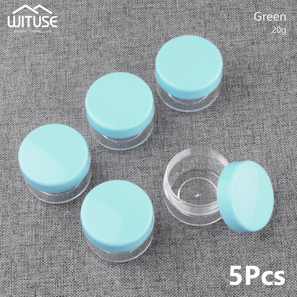 20g Green 5 шт 10 г/15 г/20 г пустая пластиковая косметическая коробка макияж дизайн ногтей шарик контейнер для хранения Портативный косметический крем банка горшок круглая бутылка - Цвет: 20g Green