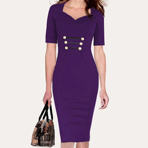 Для женщин летние пикантные Кнопка Половина рукава по колено карандаш