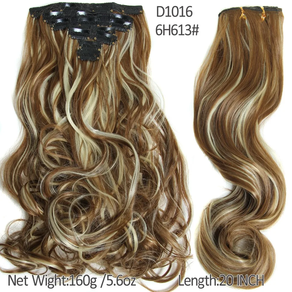 20inch 160g Curly Clip On Natural Hair Synthetic Styling in Extensions 6Piece Blonde Piece hair apply |