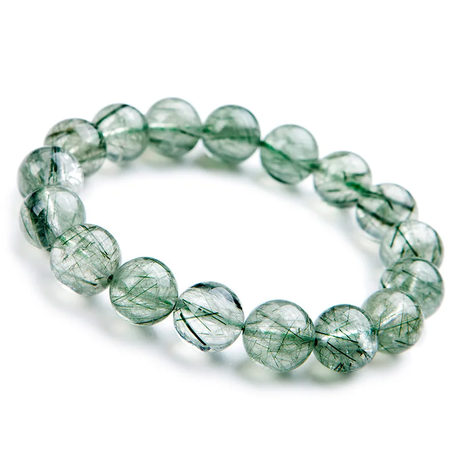 

Natural Green Hair Rutilated Quartz Bracelets For Women Men 12mm Powerful Stretch Crystal Round Bead Bracelet Just One
