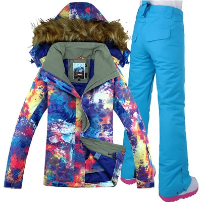Color 6 Женский лыжный костюм, куртка для сноуборда, водонепроницаемая куртка, штаны, термокостюм, ветрозащитный лыжный сноуборд, супер теплая женская одежда - Цвет: Color 6