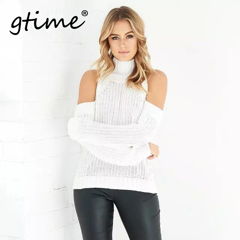 GTIME Dropshipping Turtleneck off shoulder knitted sweater women Fashion tricot pullover jumpers Pull femme oversized cape WGT14 | Женская