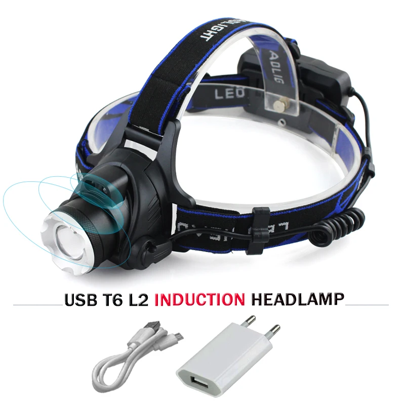

usb sensor led headlight cree headlamp xm l t6 xm-l2 waterproof zoom head lamp 18650 rechargeable battery flashlight head torch
