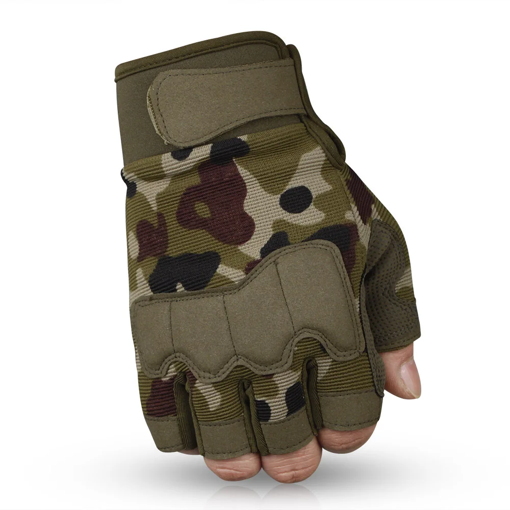 Camo Тактические перчатки мужские военные армейские боевые перчатки спецназ мужские уличные охотничьи противоскользящие камуфляжные перчатки с полупальцами - Цвет: Camo