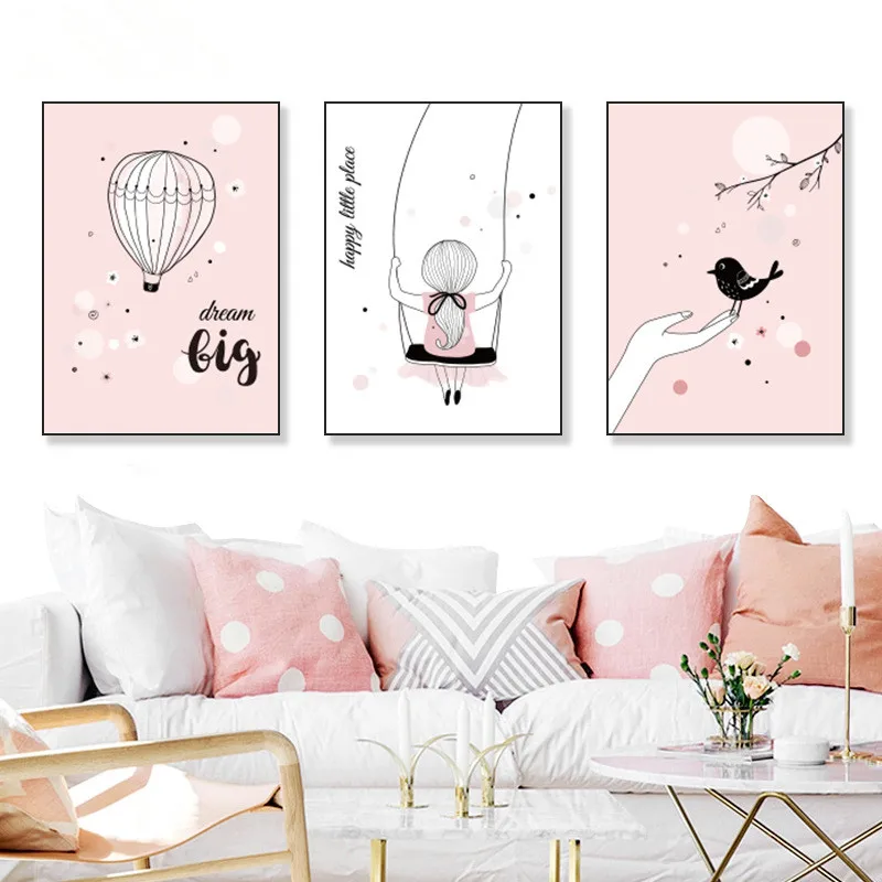 Скандинавский стиль холщовая Живопись милый мультфильм девушка наслаждаться