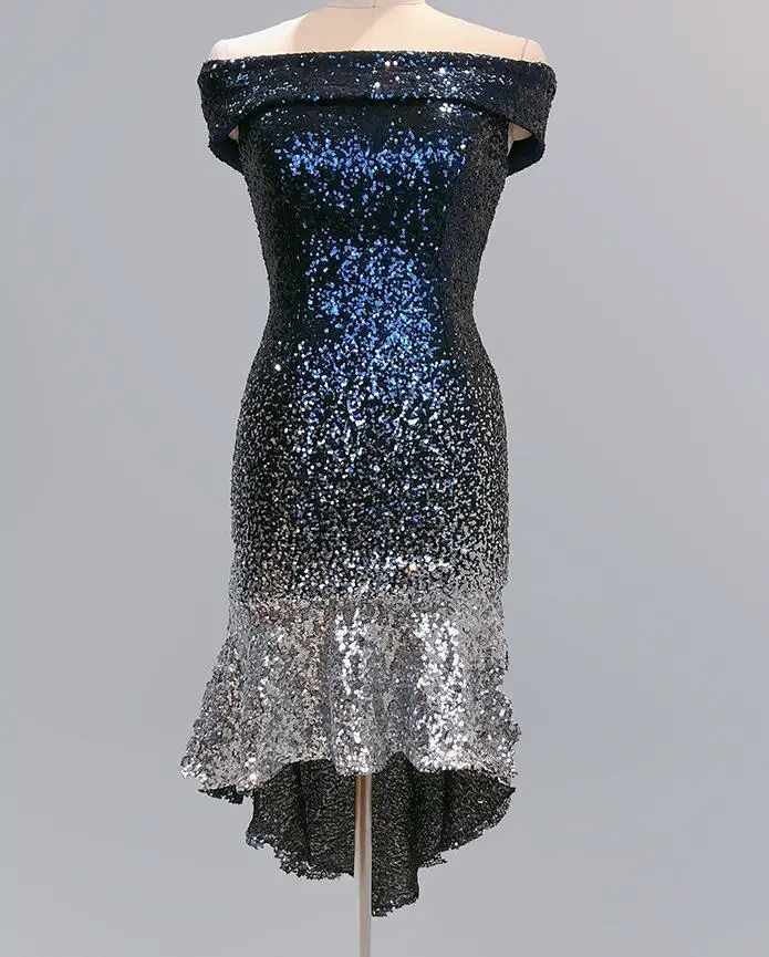 Настоящее европейское платье vestidos mujer с обмоткой в груди, постепенная смена бусин, сексуальное платье на бедрах, вечернее платье с блестками - Цвет: Tibetan blue