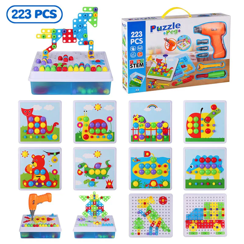 

223Pcs Electric Drill Screw Group Toy Nut Disassembly Assembly Tools Sets DIY 3D Puzzle Toys Children Educational Toys Kids Gift