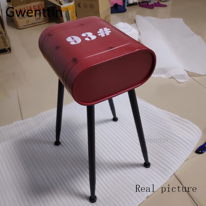 Vintage Loft Gasoline Bucket Metal Stools Restaurant Bedroom Dining Chairs Petrol Barrel Chair Industrial Decor Bar Small Stool