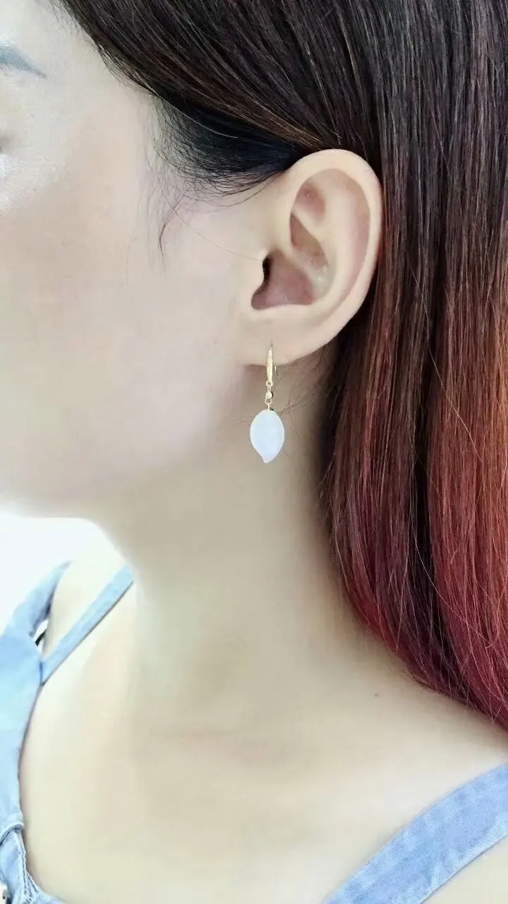 

SHILOVEM 18k yellow gold real Natural white Jasper drop earring fine Jewelry women wedding gift new 10*16mm yze101688hy