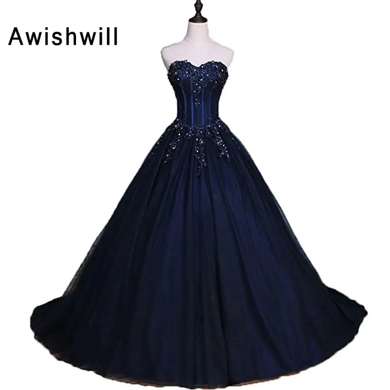 

Hot Selling 2020 Long Prom Dresses with Lace-up Back Beading Appliques Tulle Puffy Formal Ball Gown Evening Party Dress Vestidos
