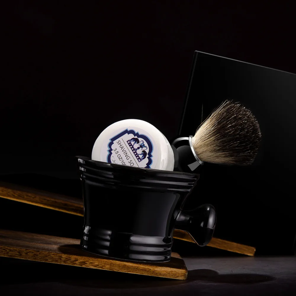 Grandslam 3pcs/set Man Ceramics Shaving Bowl Black Mug +Normal Badger Brush Barber + Shave Beard Razor Soap | Красота и здоровье