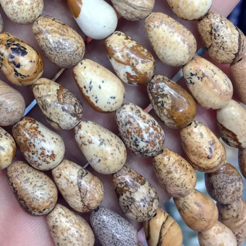 BEADZTALK модные разноцветные каменные бусины 8x12 мм падение груша Форма шарик гладкая Spacer Бусины DIY расходных материалов для изготовления ювелирных изделий - Цвет: picture jasper