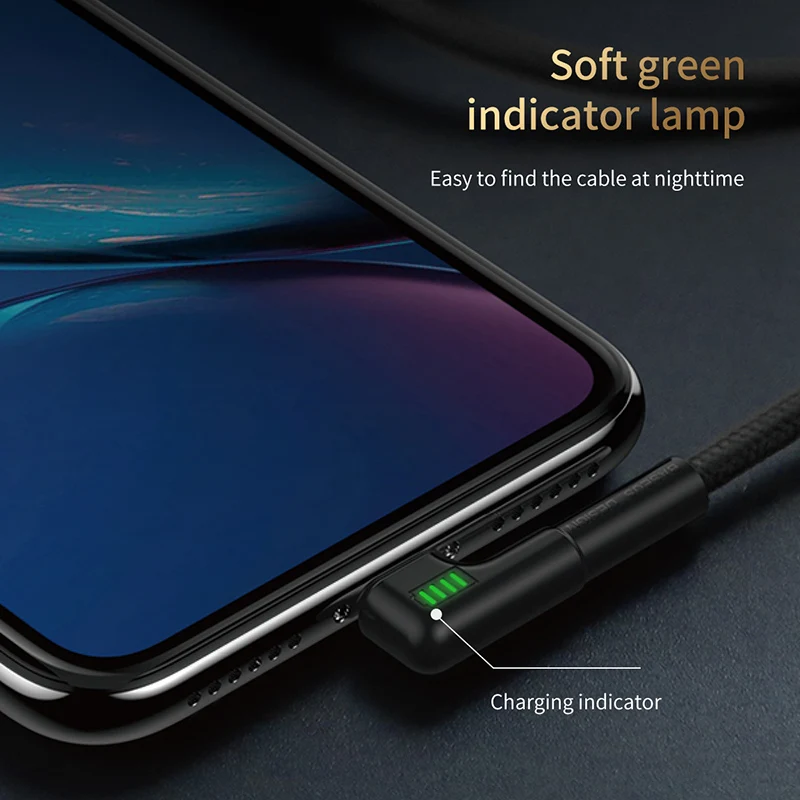 Baseus USB кабель для iPhone XR Xs Max 8 7 Plus 2.4A Быстрая зарядка светодиодный светильник локоть Зарядное устройство USB кабель для передачи данных для мобильного телефона