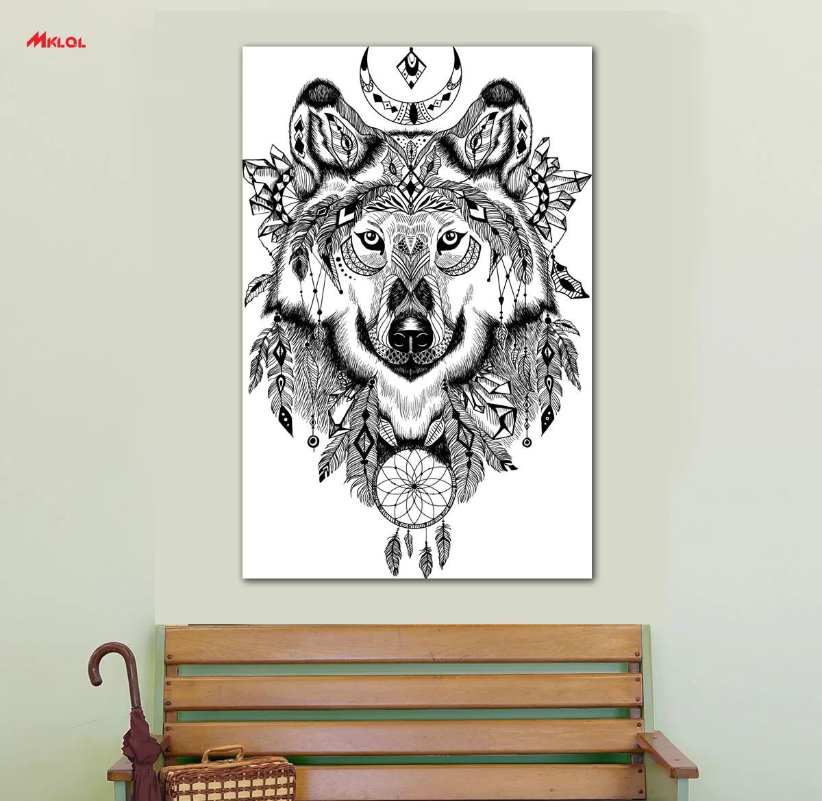 Большая картина на стену тотем с головой волка декор для ресторана кабинета