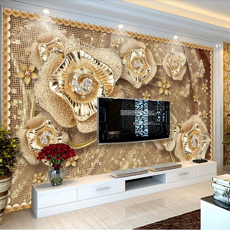 

wellyu Premium luxury jewelry flowers drapery living room TV background wall custom large mural wallpaper papel de parede