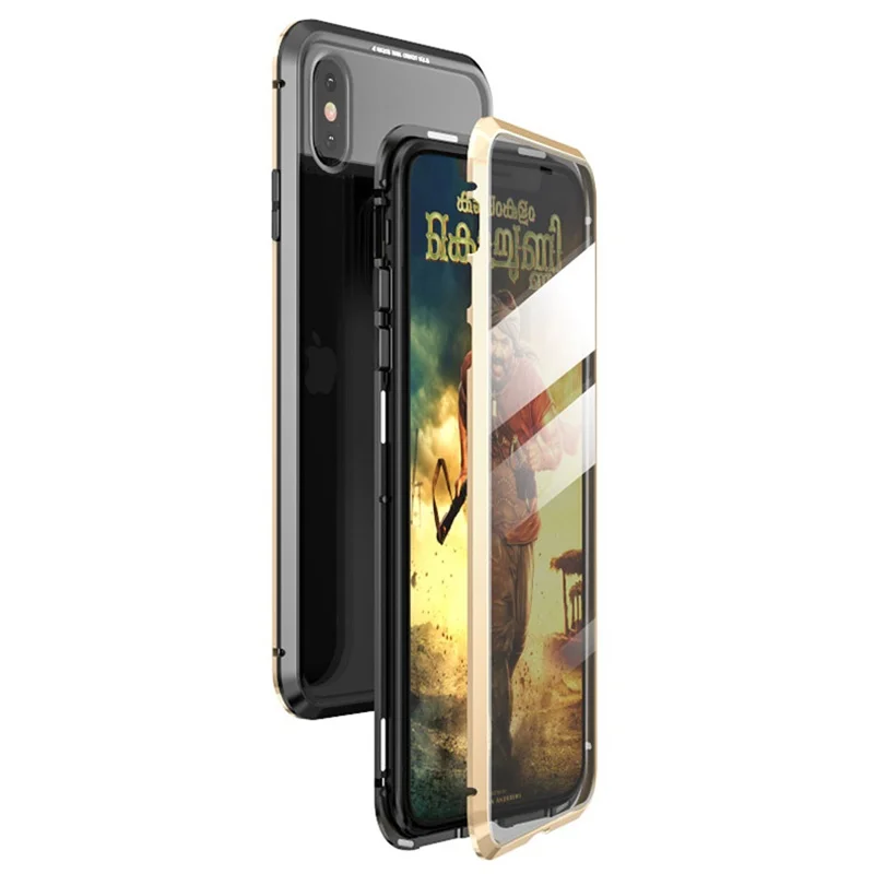 Black Gold Tongdaytech магнитное закаленное стекло чехол для Iphone XS MAX X XR 360 чехол s двустороннее стекло металлический чехол для Iphone 8 7 6S Plus - Цвет: Black Gold