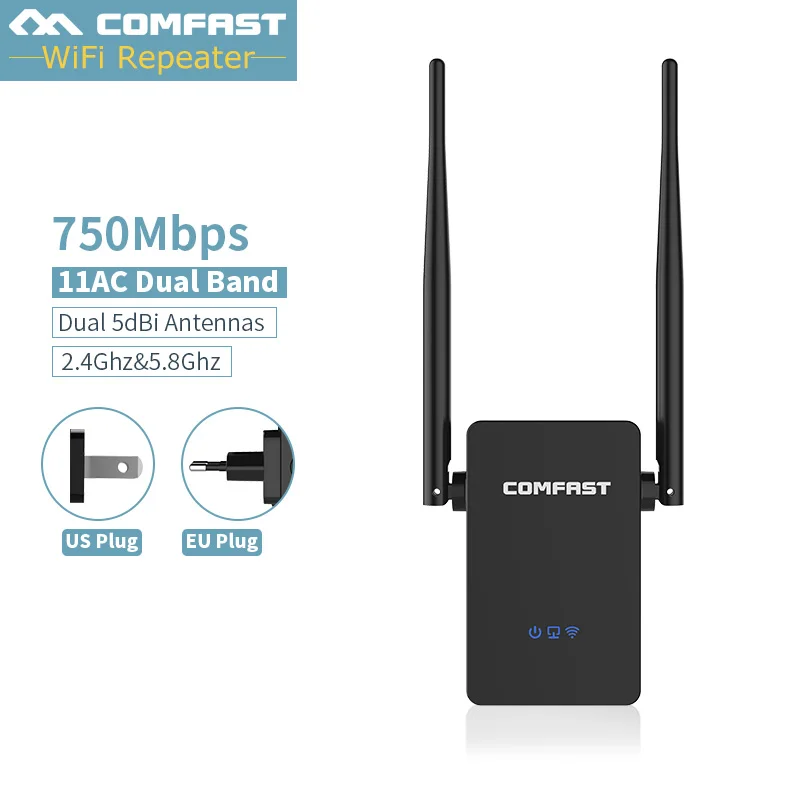 Comfast Беспроводной Wi-Fi ретранслятор 750 Мбит/с двухдиапазонный 2 4/5G расширитель