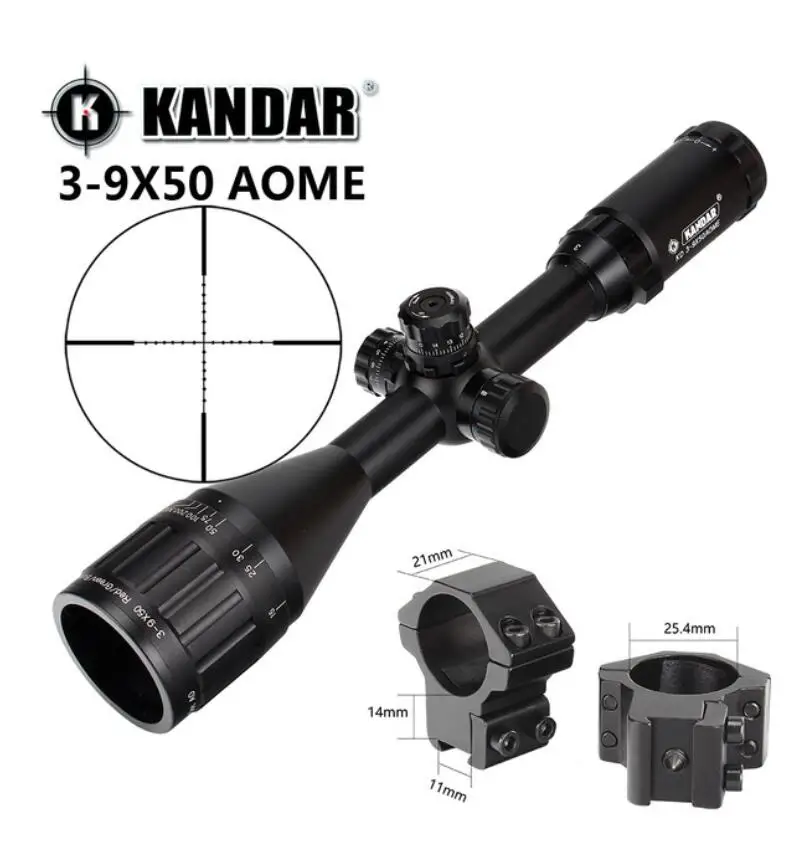 KANDAR 3-9x50 AOE Mil-dot Сетка RifleScope блокировка, сброс полный размер Охотничья винтовка прицел тактический оптический прицел - Цвет: with Dovetail ring2