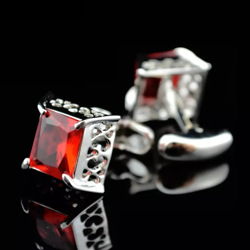 Silver Plated Жених Свадебные вечерние запонки из нержавеющей стали тельняшки полые запонки красные запонки со стразами с подарочной сумкой - Окраска металла: Silver Plated
