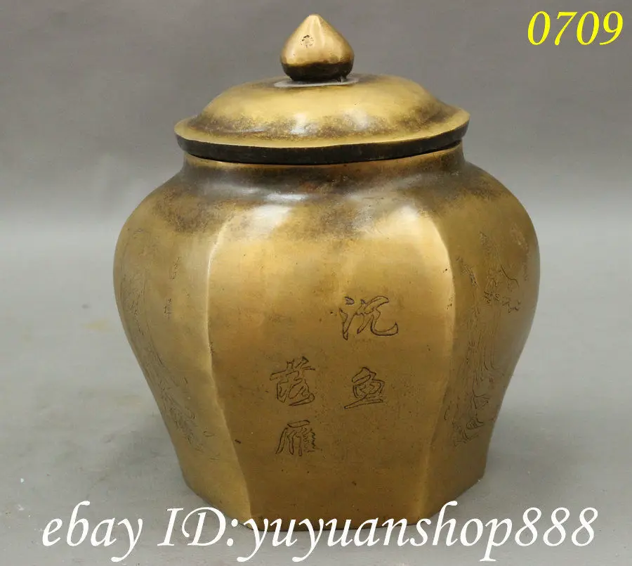 7&quot Marked China Palace Bronze 4 Great Beauties Belle Statue General Tank Jar Pot Garden Decoration Brass 25% off - купить по