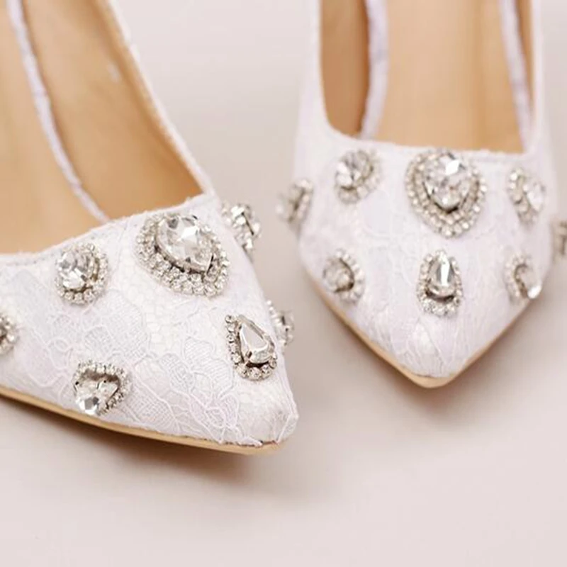 7 см тонкие каблуки сексуальные кружева свадебная обувь белый женские острым