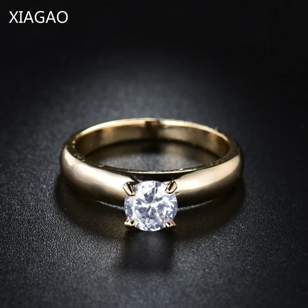 Женские кольца с цирконием XIAGAO круглые золотого цвета белыми Австрийскими