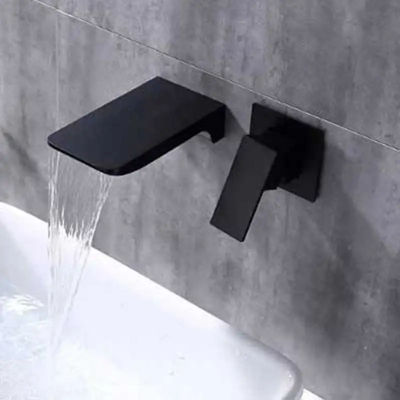

All copper enter wall type cold waterfall black wash face basin faucet water basin faucet dark outfit wall
