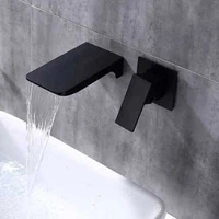 all copper enter wall type cold waterfall black wash face basin faucet water basin faucet dark outfit wall