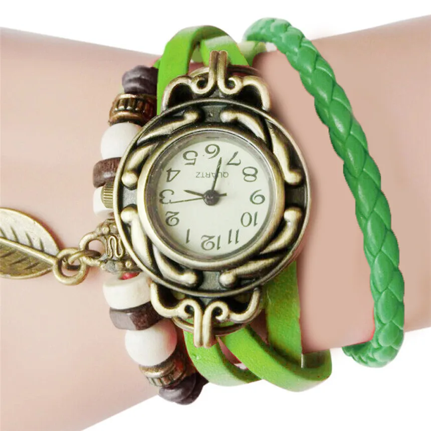 Многоцветные высококачественные женские винтажные кварцевые часы из