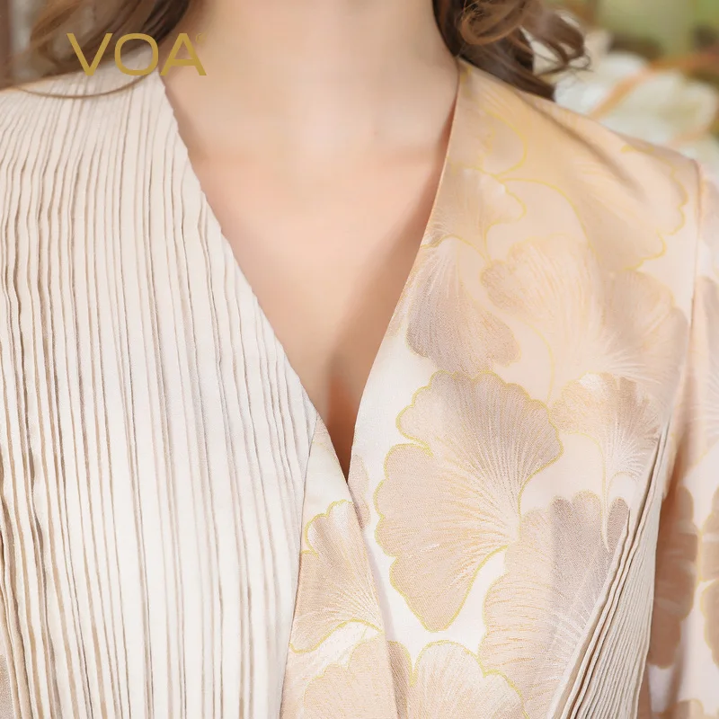 VOA Rococo милое пальто Тренч для девочек шелковое бежевое с принтом листьев гинкго
