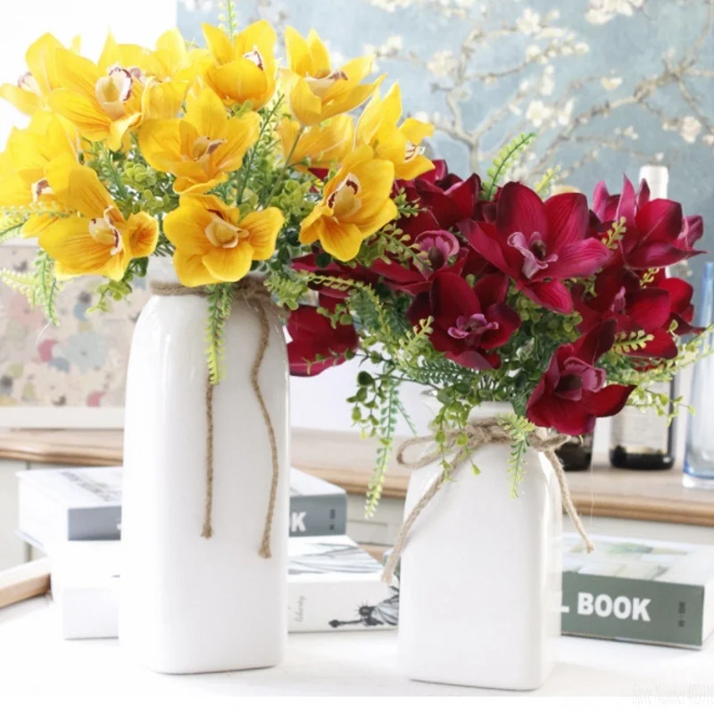 

Цветы Шелковые искусственная Цветочная подделка, 1 букет, 5 голов, праздник Декор дома Орхидея, трава, 4 цвета на выбор