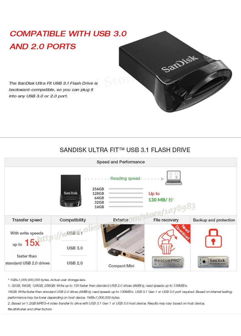 Флеш-накопитель SanDisk Ultra Fit USB 3,1, флеш-накопитель 128 ГБ, 64 ГБ, 32 ГБ, 16 ГБ, флеш-накопитель Memoria U, флеш-накопитель U, диск