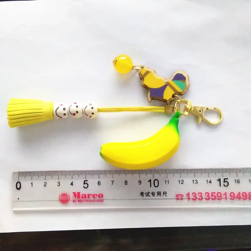 12pcs/lot PU Banana Key Chain Yellow Wooden Afica Map Keyring Wood Smile &amp Suede Tassel Bag Car Ring DIY Craft Gifts | Украшения и