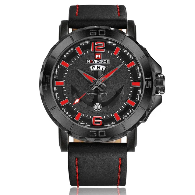 Красный NAVIFORCE, мужские спортивные кварцевые часы, водонепроницаемые, мужские, s часы, лучший бренд, Роскошные, натуральная кожа, дата, неделя, часы, Relogio Masculino - Цвет: Красный