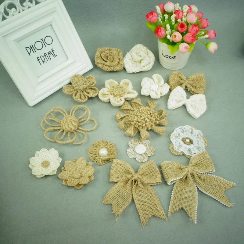 16 шт. ручной работы джут Гессе мешковины Жемчужный Цветок розы DIY Craft Сельский