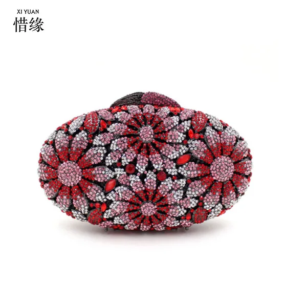 

XIYUAN BRAND gold rhinestone crystal evening bags for Valentine's Day gift luxury sale red bride day clutches wedding