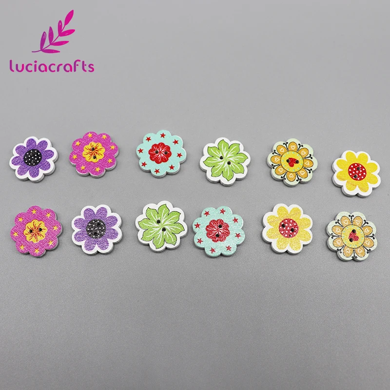 Lucia craft 50 шт./лот 2 см деревянные пуговицы смешанные цветы DIY пуговица из натурального дерева 2-отверстия скрапбук Швейные аксессуары E0233