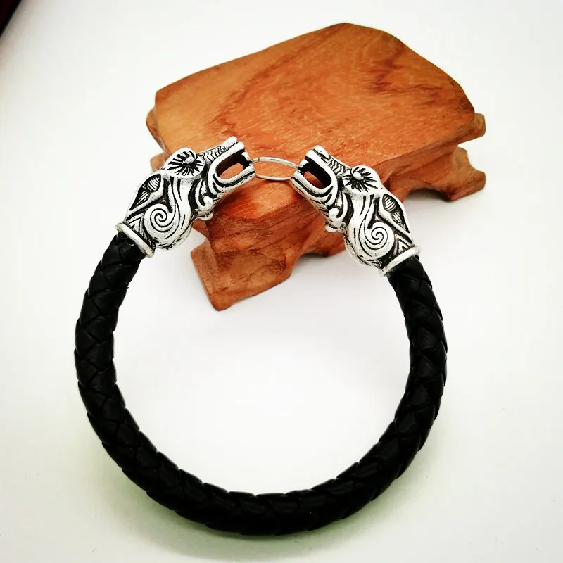 Волк Фенрир кожаный браслет Для мужчин ювелирные изделия в форме дракона манжеты