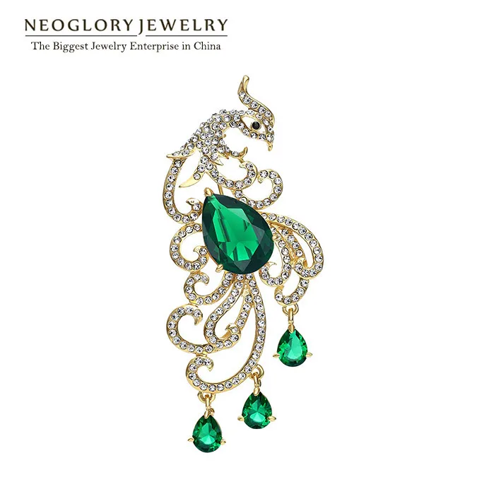 Neoglory 2020 Новое поступление Свадебные Броши в виде феникса свадебная зеленая