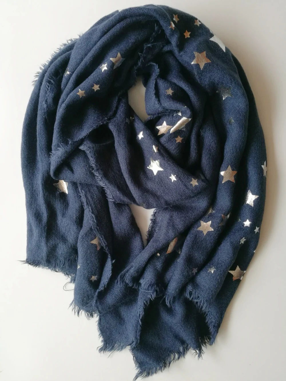 Новинка 2017 женский шарф из серебристой фольги со звездами пашмины с бахромой