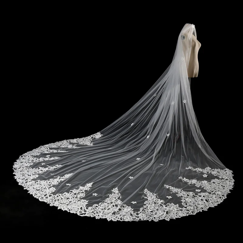 New Nature White Wedding Veil 3x3.5M Long Appliques Mantilla Cathedral Bridal Accessories Veu De Noiva Real Photos | Свадьбы и