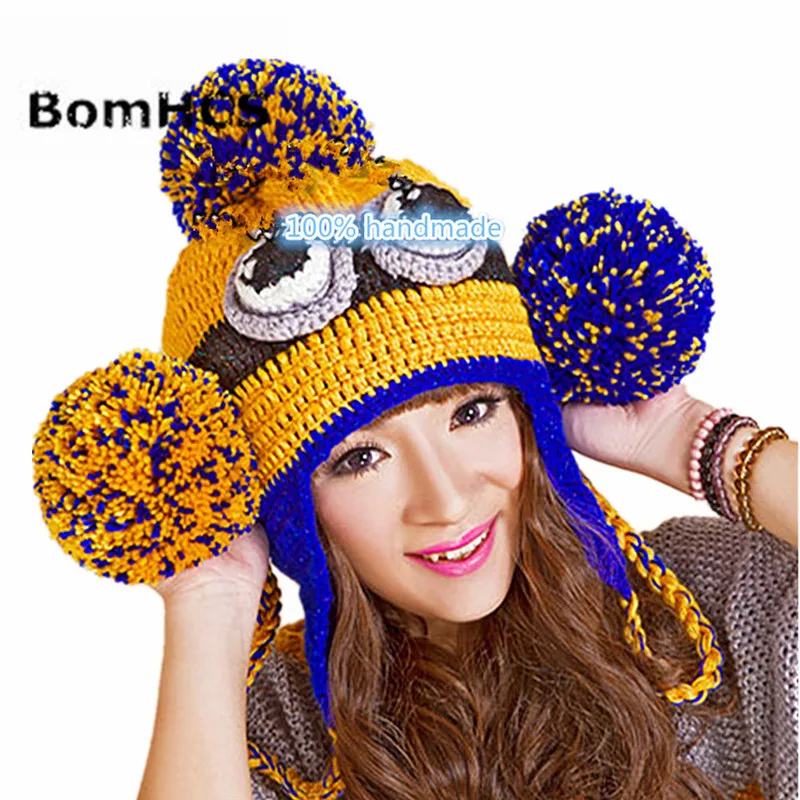 BomHCS Cute Cartoon Animal Women's Winter Hat with Ear Muffs Thick Warm Beanie Girl Hats Soft Balls |
