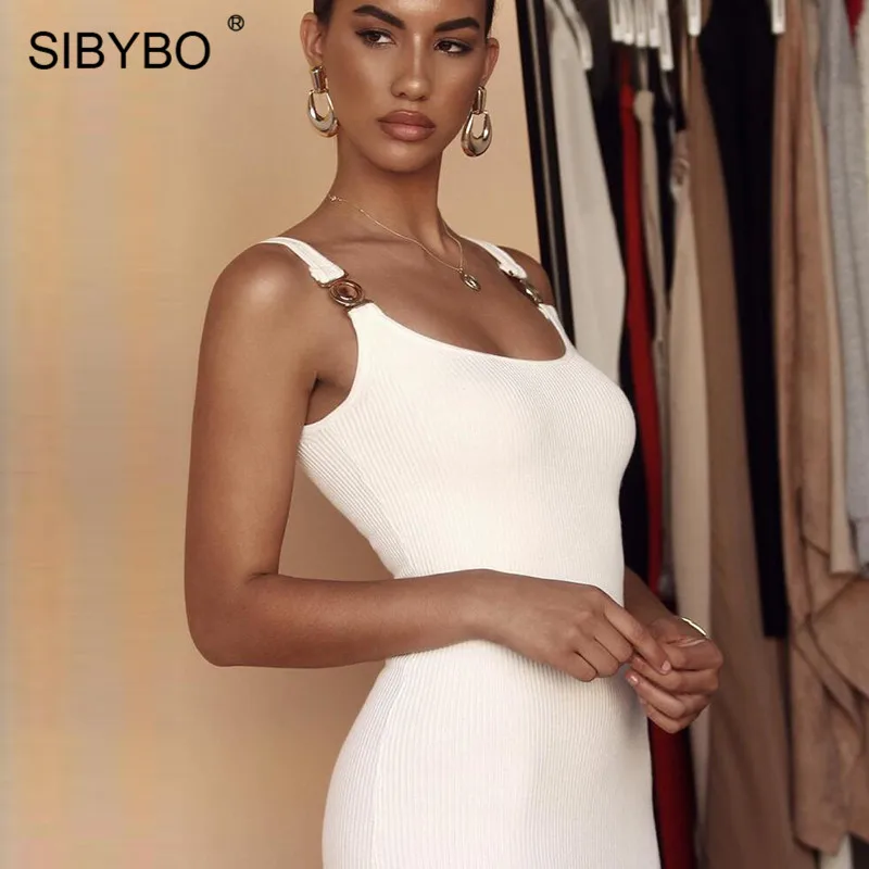Женское Ребристое платье Sibybo облегающее на тонких бретельках без рукавов с
