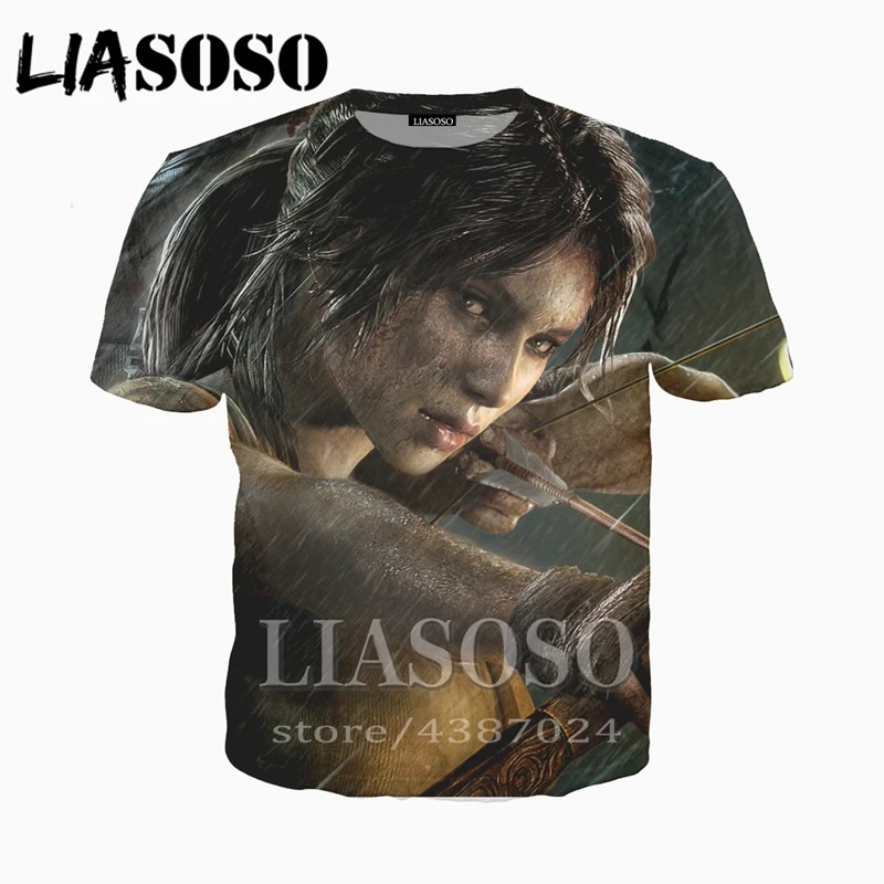 LIASOSO 2018 Новая модная футболка брендовая Классическая игра Tomb Raider Leading lady Lara Croft 3d