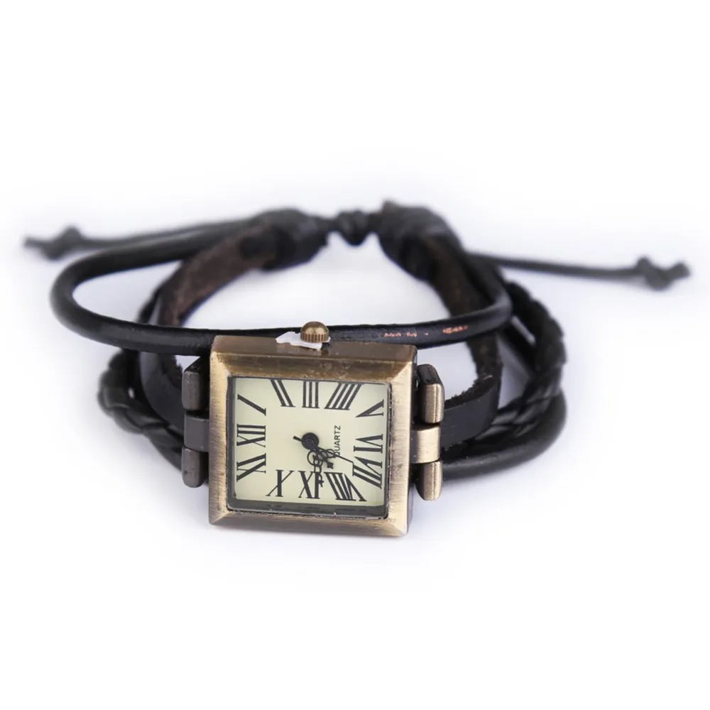 Женские наручные кварцевые часы винтажные из коровьей кожи с ремешком на руку