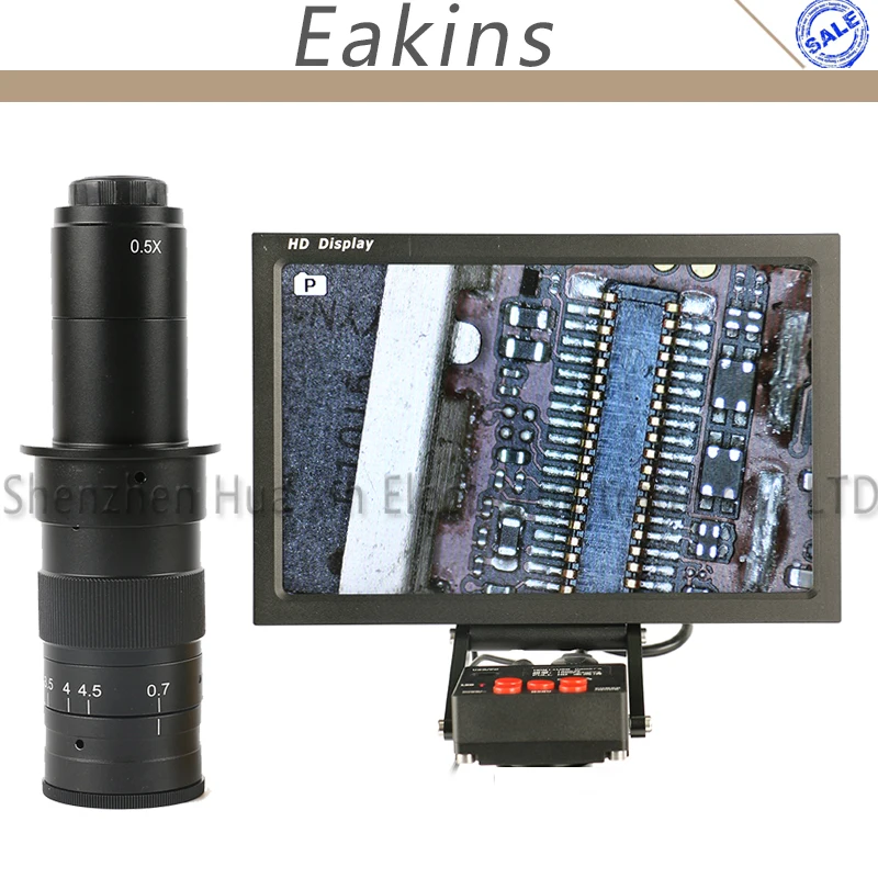 

Промышленный видеомикроскоп HD 16MP 1080P HDMI, камера, цифровой рекордер с TF-картой + 10-дюймовый ЖК-монитор HD + объектив 180X C-Mount