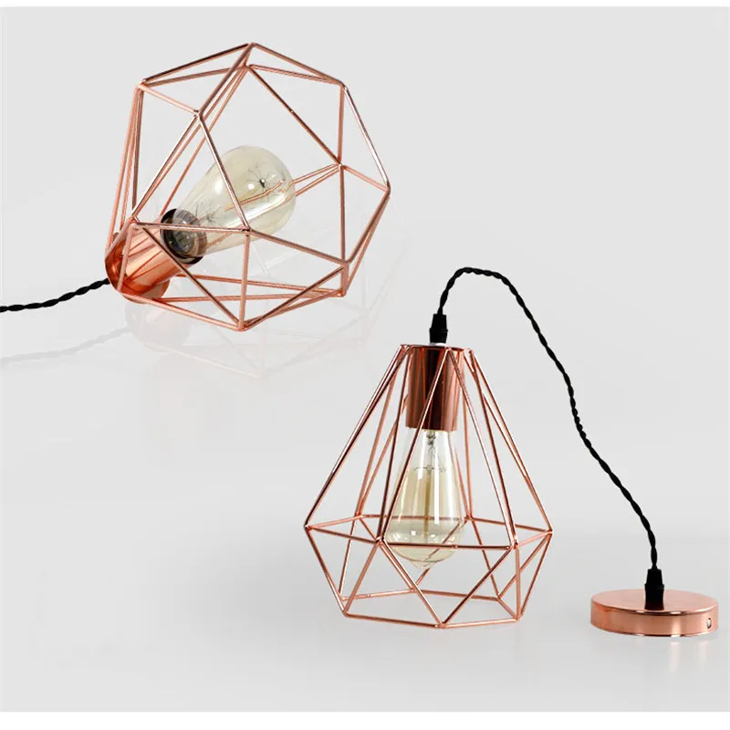 

Nordic Rose Gold Iron cage Led Pendant Lights loft creative E27 hanging Lamp For Living Room Kitchen Led Lustres Home Decor