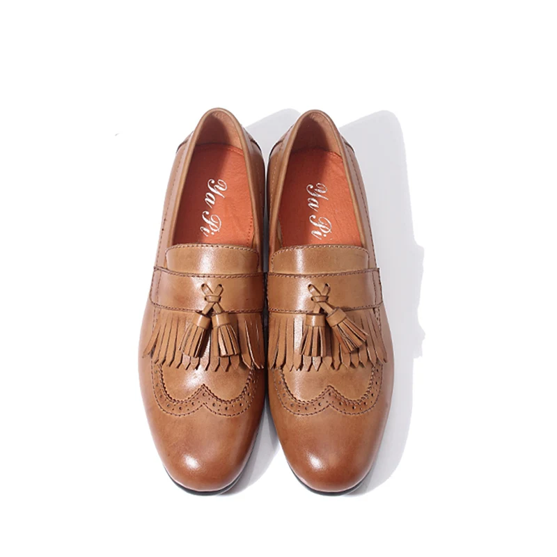 Retro Mens Genuine Leather Tassel Brogue Shoes Man Casual Fringe Wing Tips Oxfords Driving Loafers | Обувь