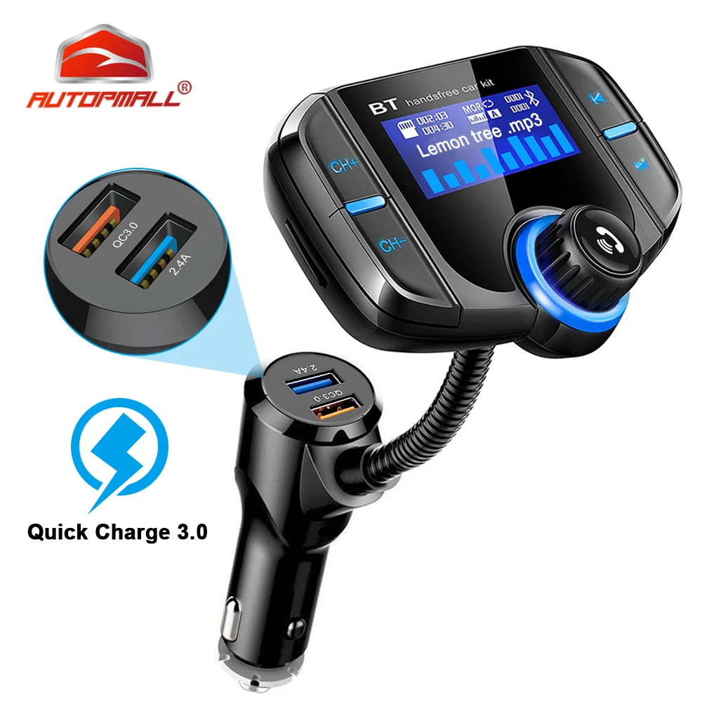 Автомобильный fm передатчик BT70 с Bluetooth беспроводной адаптер QC3.0 двумя USB портами и