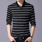 Рубашка-поло мужская в полоску, из 2020 хлопка, с длинным рукавом, повседневная, с отложным воротником, 3XL, весна 95%